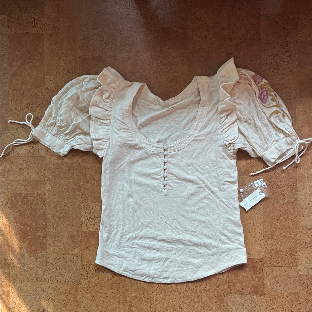 Anthropologie Cream Embroidered Women's Top